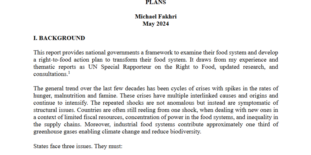 Right to Food Action Plan