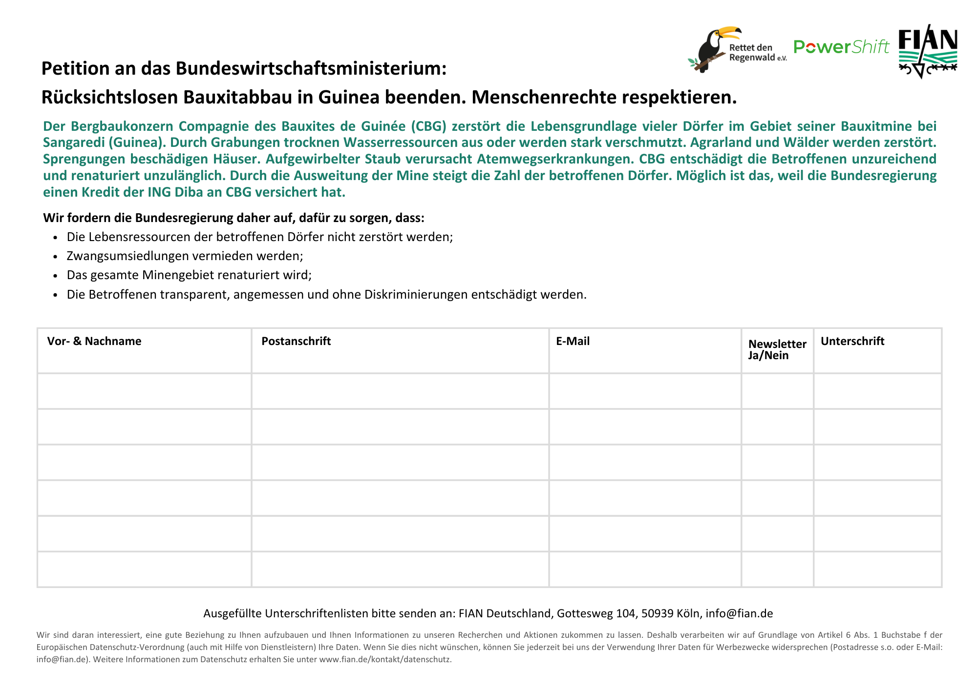 Guinea Unterschriftenliste